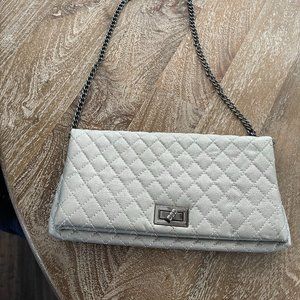 Silver vegan leather handbag